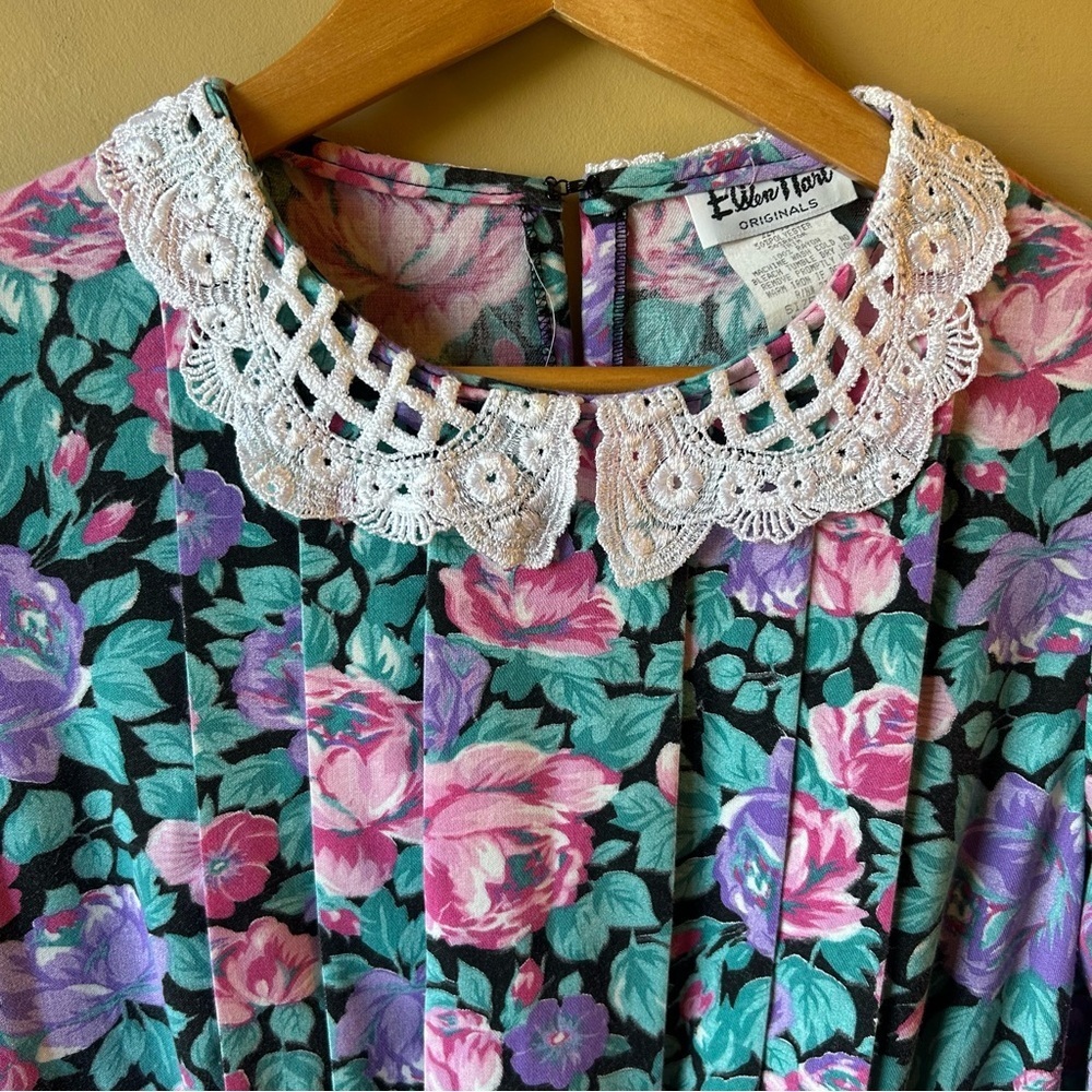 Vintage 80s Ellen Hart Floral Lace Women’s Dress Size 10P Cottagecore - Picture 4 of 12